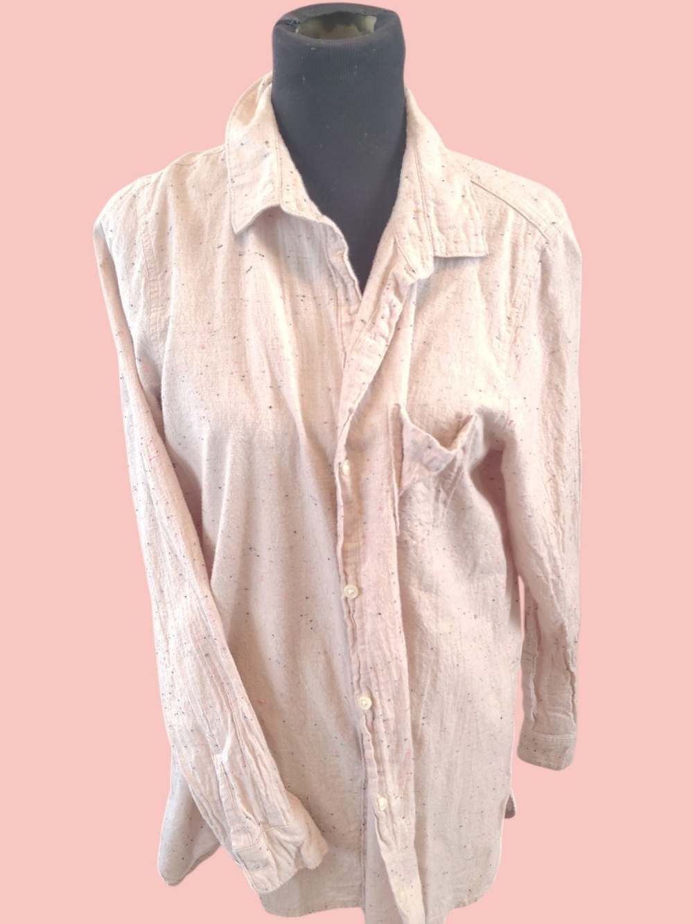 Old Navy Beige With Blue Speckles Cotton Button-Down Shirt